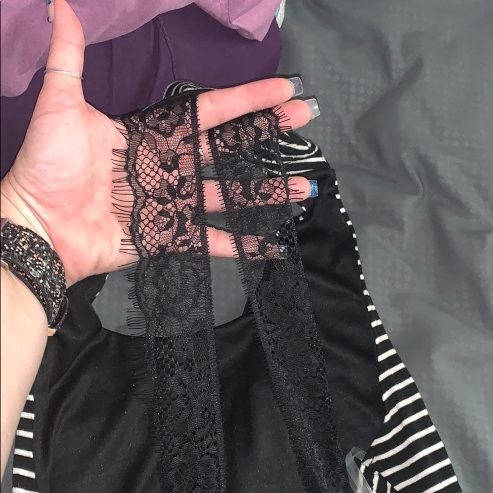 Long striped empire wait dress lacy back - Picture 2 of 5